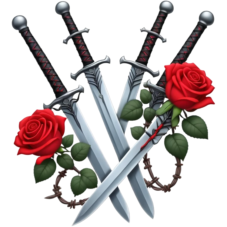Swords with red and black roses and barb wire vines  emoji
