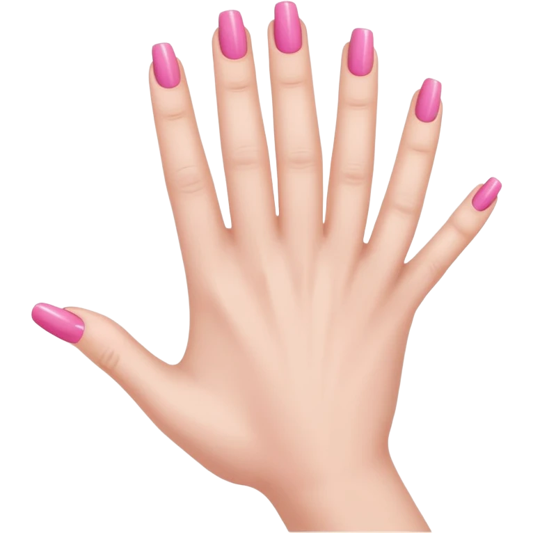  pink  close-up of a human hand with exactly five fingers, beautifully manicured nails, glossy pink nail polish, elegant nail shape, soft lighting, realistic style, isolated on transparent background" emoji
