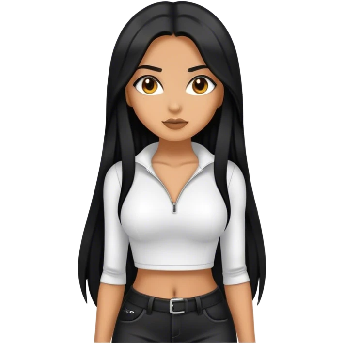 Tan girl with black long hair and hot outfit emoji