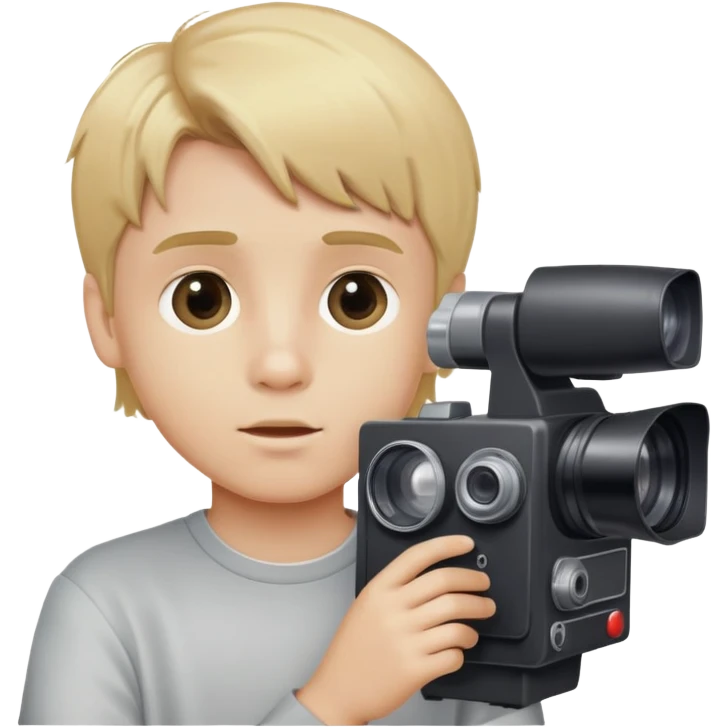 boy with medium blonde hair looking through a VHS camera emoji
