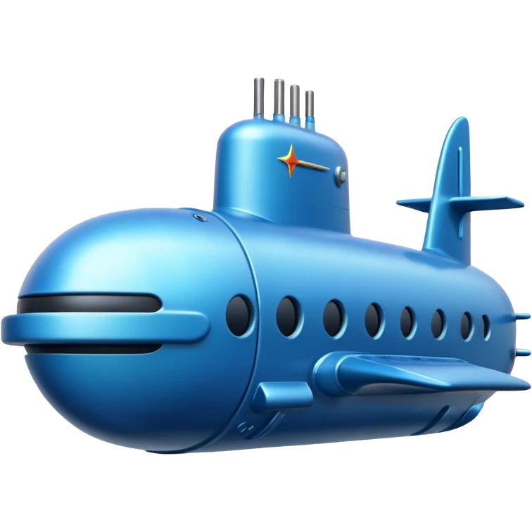 A sleek blue military-style submarine with fins and sonar dish.















 emoji