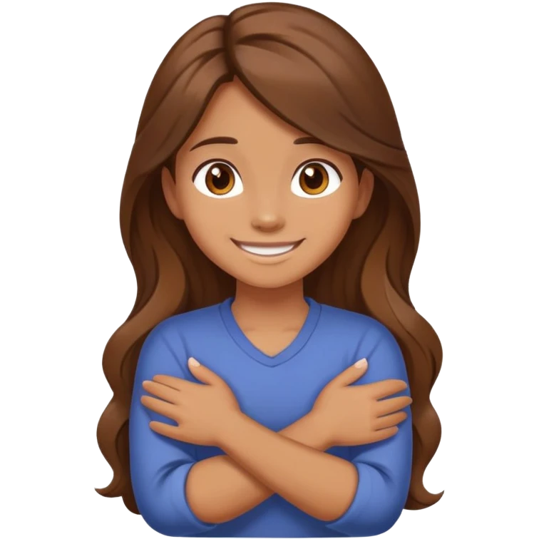 girl crossing her arms to hold her neck while smiling  emoji