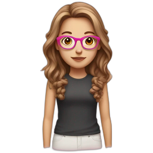 White girl with brown and long hair were pink glasses emoji