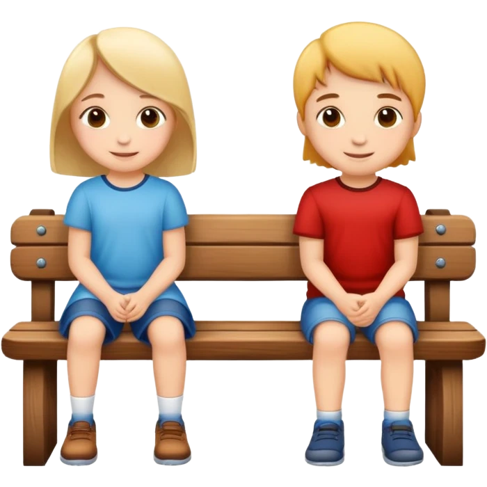 two children sitting together on a bench, happy and friendly emoji
