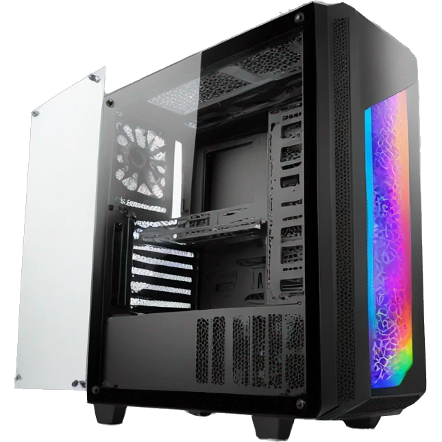 Black gaming PC RGB mid-tower case with glass side panel emoji