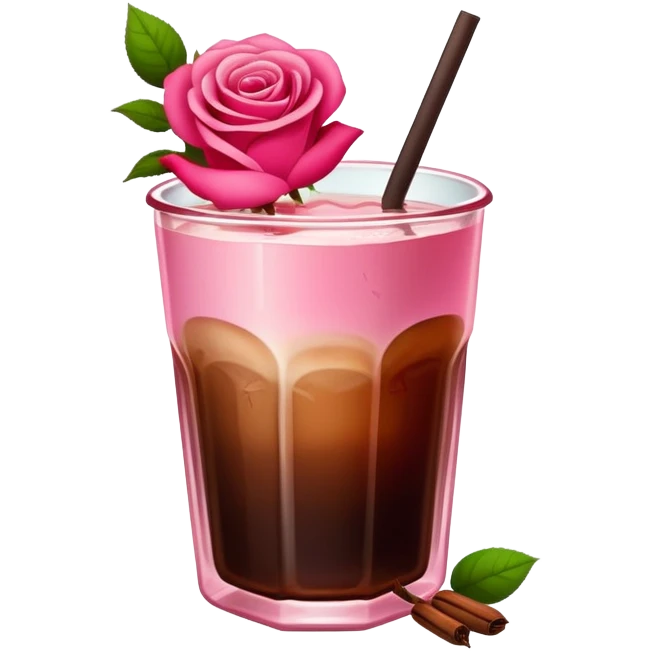 Cold brew coffee with roses pink red and mini small size glas emoji