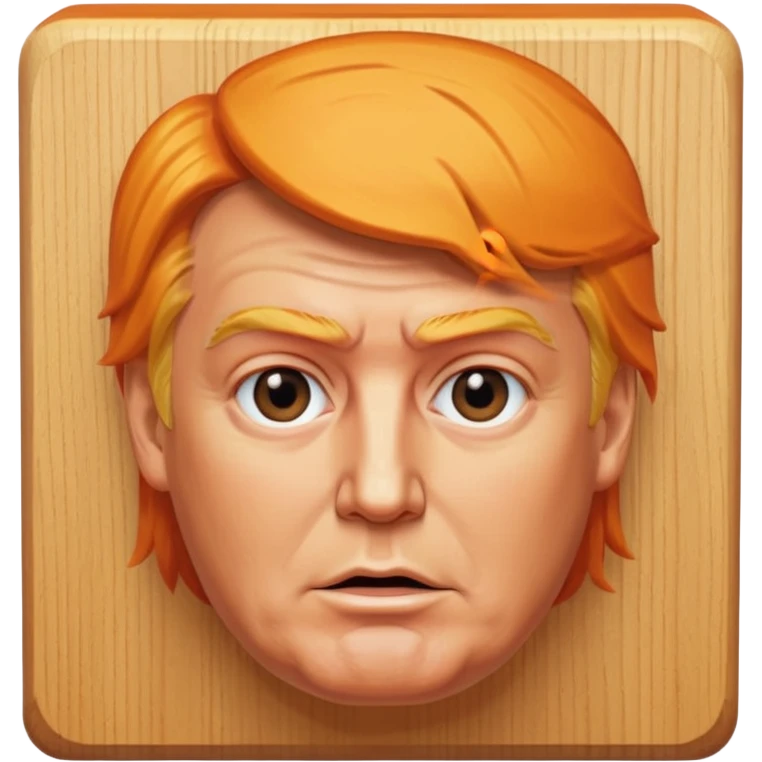 donald trump facial features and hair on a square wooden block emoji