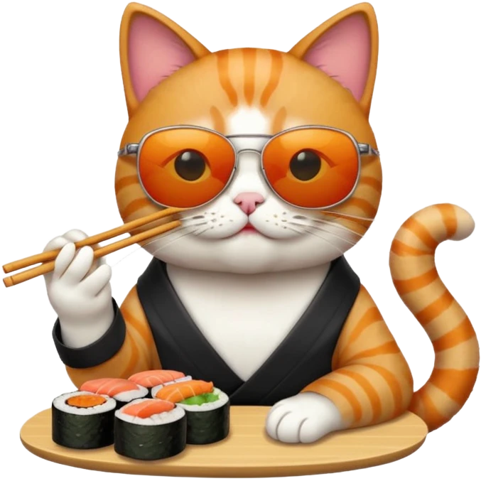 cat eating sushi with sun glasses on emoji