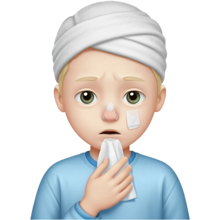 sick kid with tissue on nose emoji