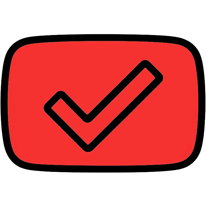 YouTube-style check mark inspired by the verified tick badge, bold and recognizable, suitable for digital icons, clean lines emoji