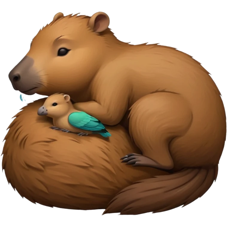 capybara sleeping peacefully with a bird emoji