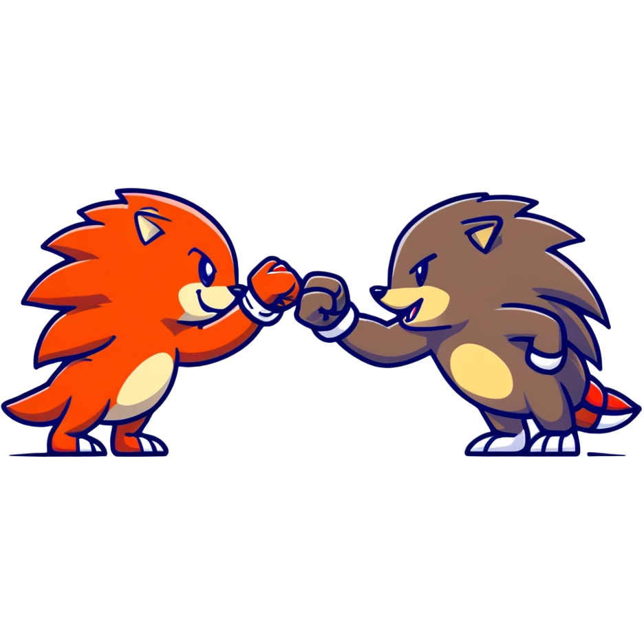 Sonic the Hedgehog and Knuckles the Echidna fist bumping emoji