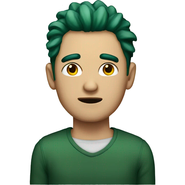 a man with dark green hair and bruised ey emoji