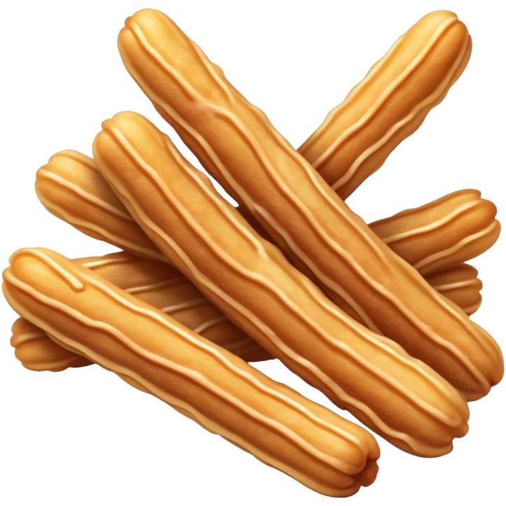 Cinematic Realistic Churros Dessert Emoji, showcasing crispy, golden-brown fried dough sticks dusted with sugar rendered with lifelike detail and warm, inviting lighting. emoji