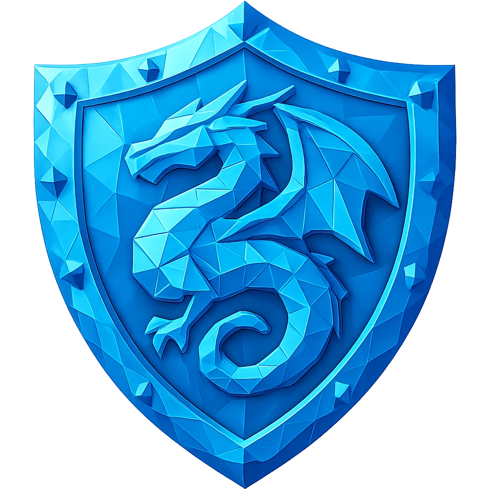 Replace the bird emblem on this diamond shield with a dragon emblem, matching the faceted diamond style, color, and shine. Keep the rest of the shield unchanged. Transparent background. Maintain the diamond faceted style and shine in the dragon emblem. emoji