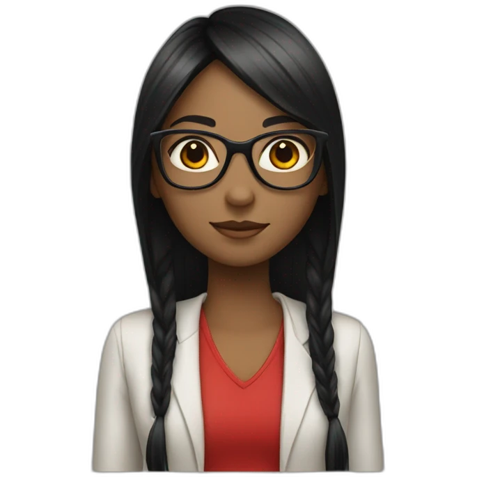Long straight black hair girl with red glasses emoji