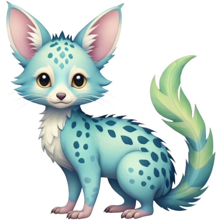 Feral Rare Fantasy cute realistic pastel tropical Vernid-Trico-species by LiLaiRa, random markings, tufted tail, tufted ears, full body emoji