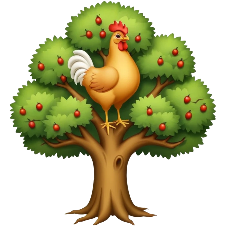 a tree with no leaves and a huge chicken on top emoji