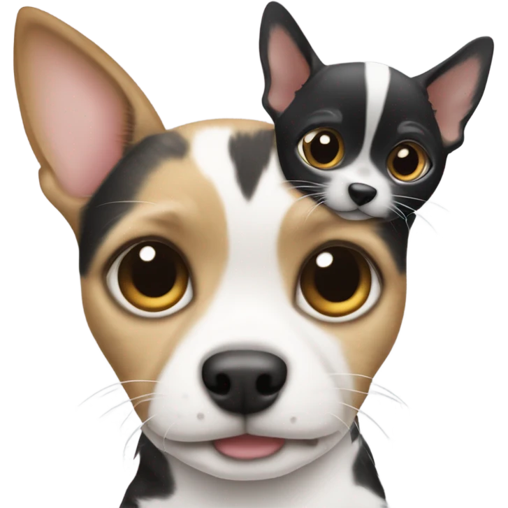 tabby cats hugging a black and white chihuahua terrier  emoji