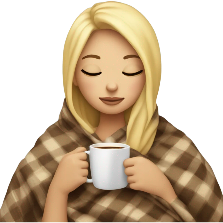 girl inside a blanket sipping coffee eyes closed blonde hair emoji