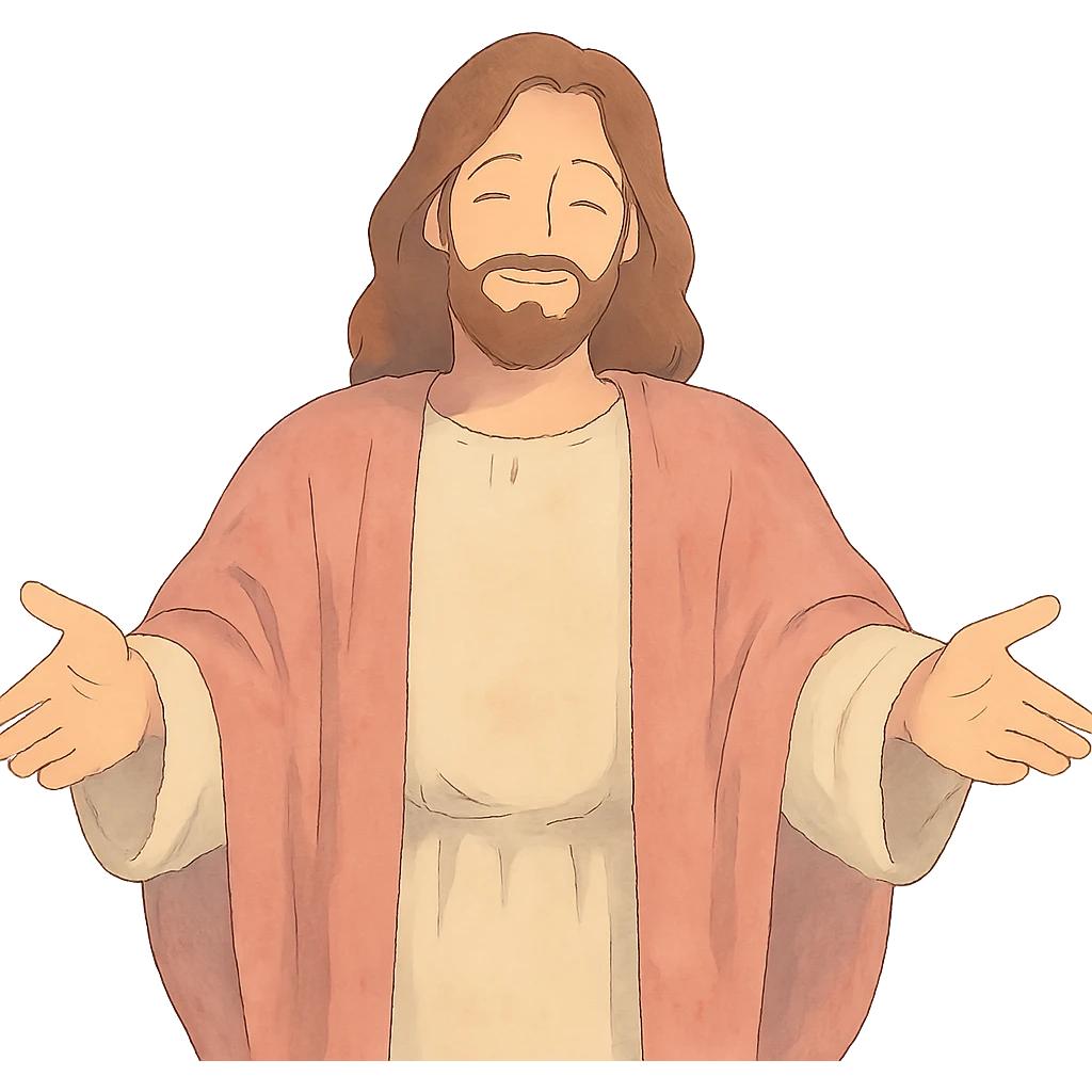 gentle loving depiction of Jesus with open arms, soft pastel colors emoji