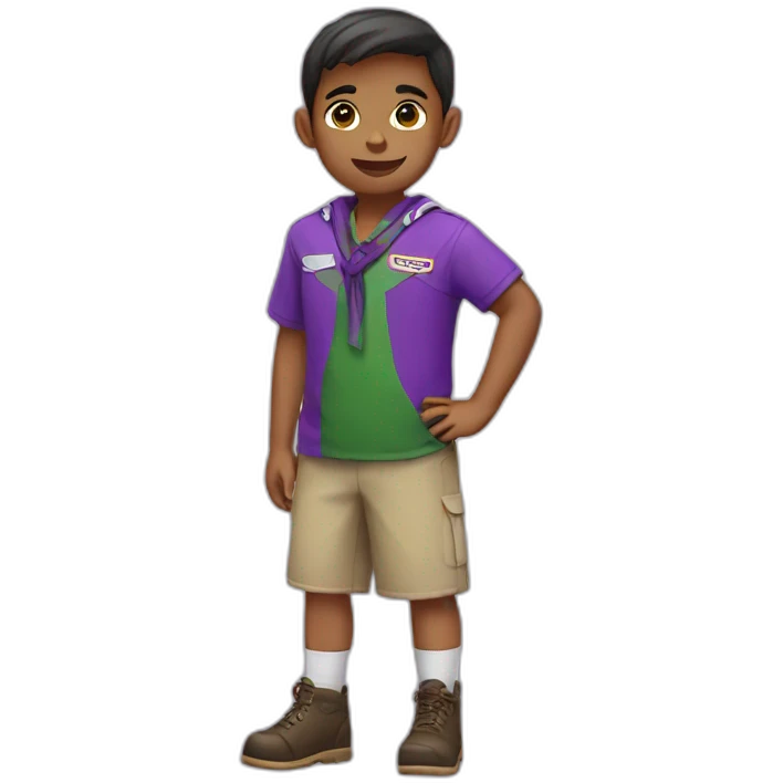 scout kid with a purple and white neckerchief and a green polo shirt emoji