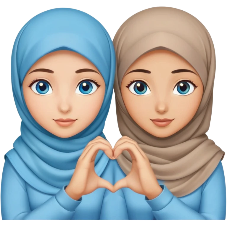 Turkish beautiful finish Konya two girls blue eyes with hijab and saying love with hand gesture emoji