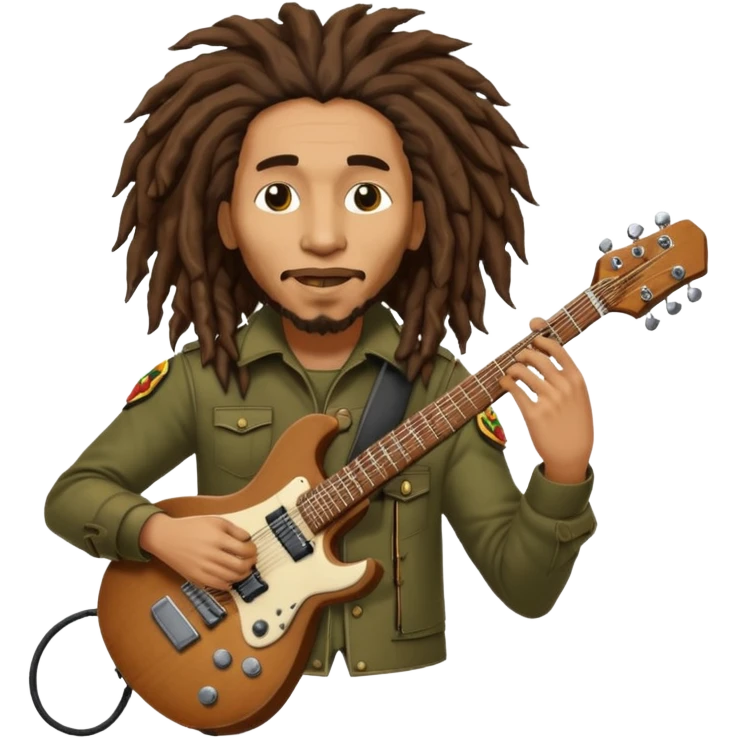 Bob Marley with gigantic dread locks play electric guitar in form heraldic crest emoji