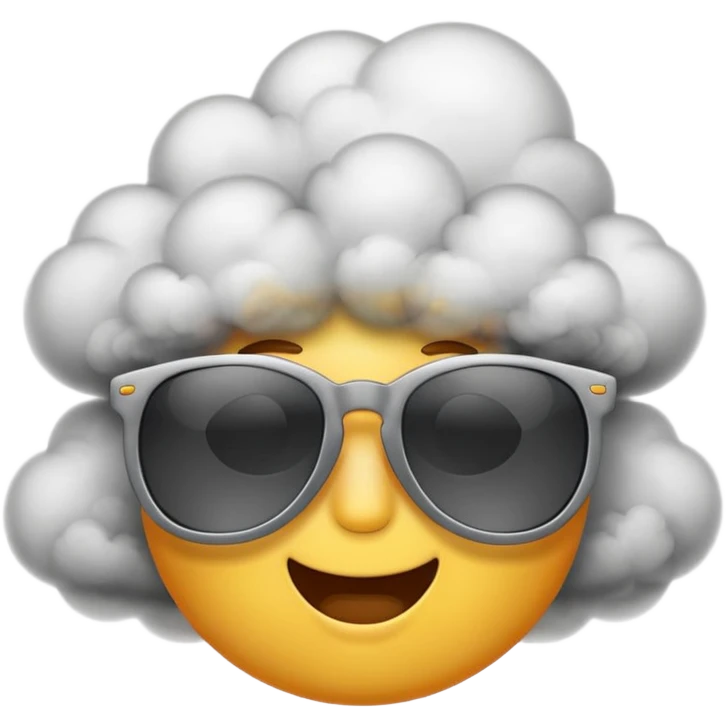 An emoji with sunglasses, exhaling a cloud of smoke.  emoji