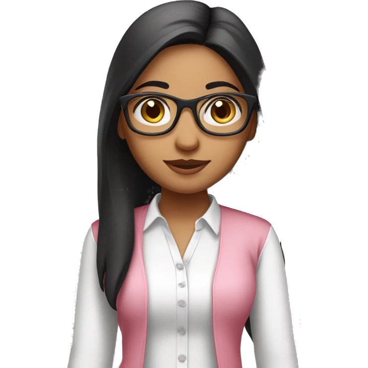 standing slim indian girl wear pink pant & white shirt have black straight hair and spectacle emoji