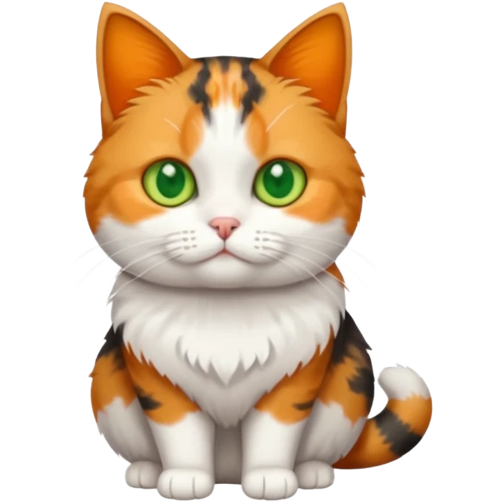 full body calico tabby + white cat with small head and fat body emoji
