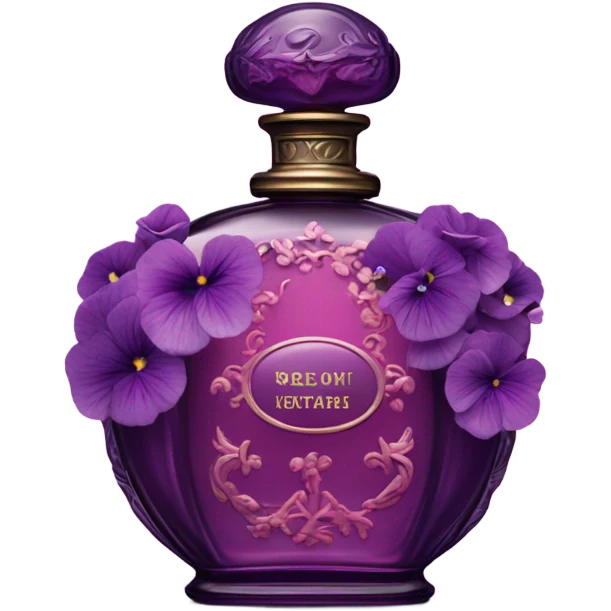 Dark pink vintage French style perfume bottle with violet pansies  emoji