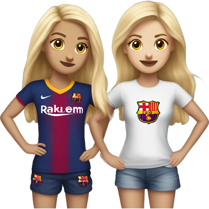two blonde friends in fc barcelona T-shirt emoji