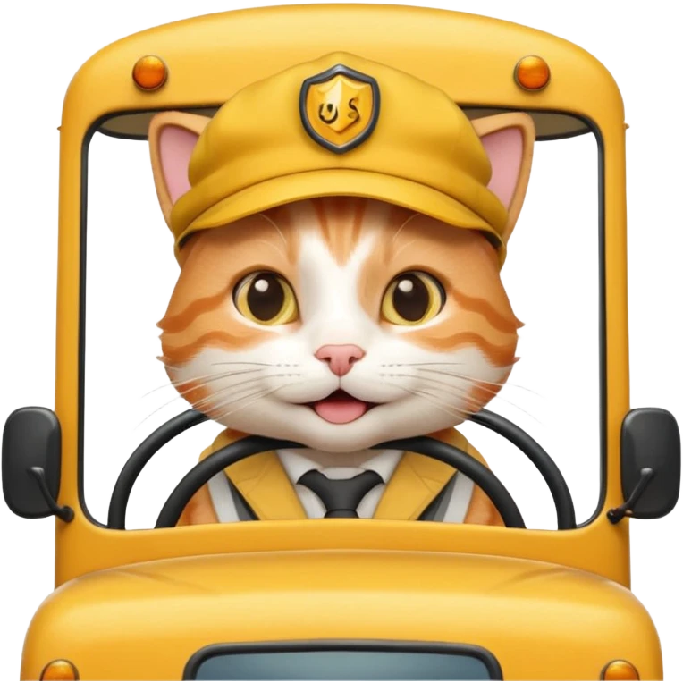 happy cat driving a school bus emoji