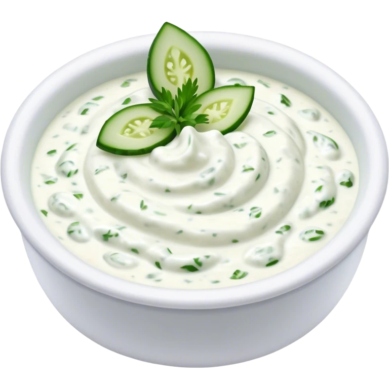 Cinematic Realistic Tzatziki Dish Emoji, featuring a creamy, tangy yogurt sauce with cucumber and herbs rendered with soft textures and cool, refreshing lighting. emoji