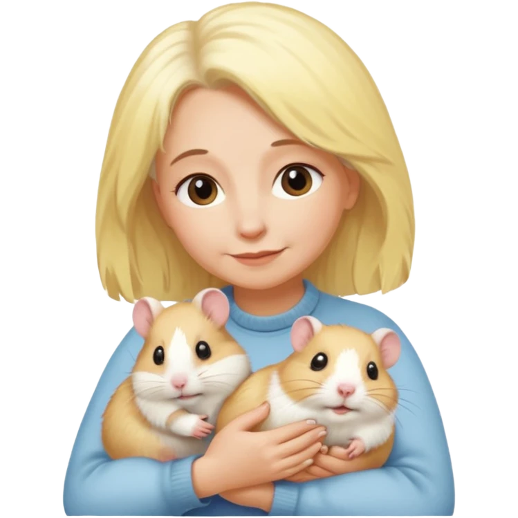 Девушка  возрастная со светло желтыми  волосами обнимает хомяка  emoji