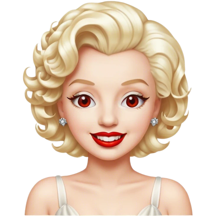 Cinematic Realistic Marilyn Monroe Emoji, featuring a glamorous, high-detail portrayal of the legendary Hollywood star. Her iconic platinum curls, radiant smile, and signature red lips are illuminated by dramatic, vintage-style lighting, evoking the timeless allure of classic cinema. emoji