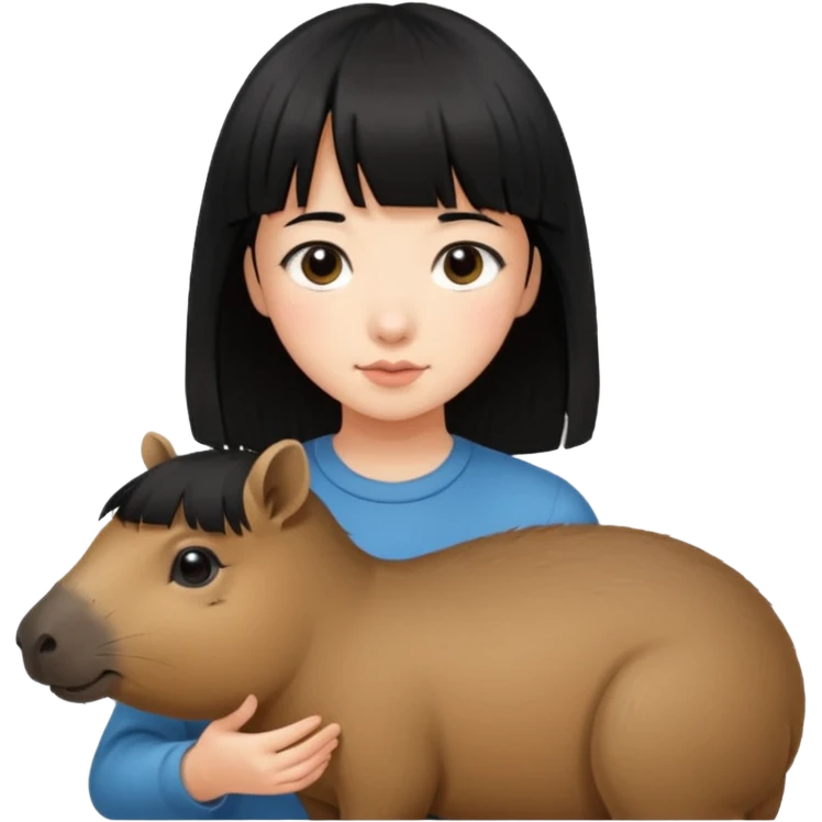 Girl with black hair and bangs, petting capybara emoji