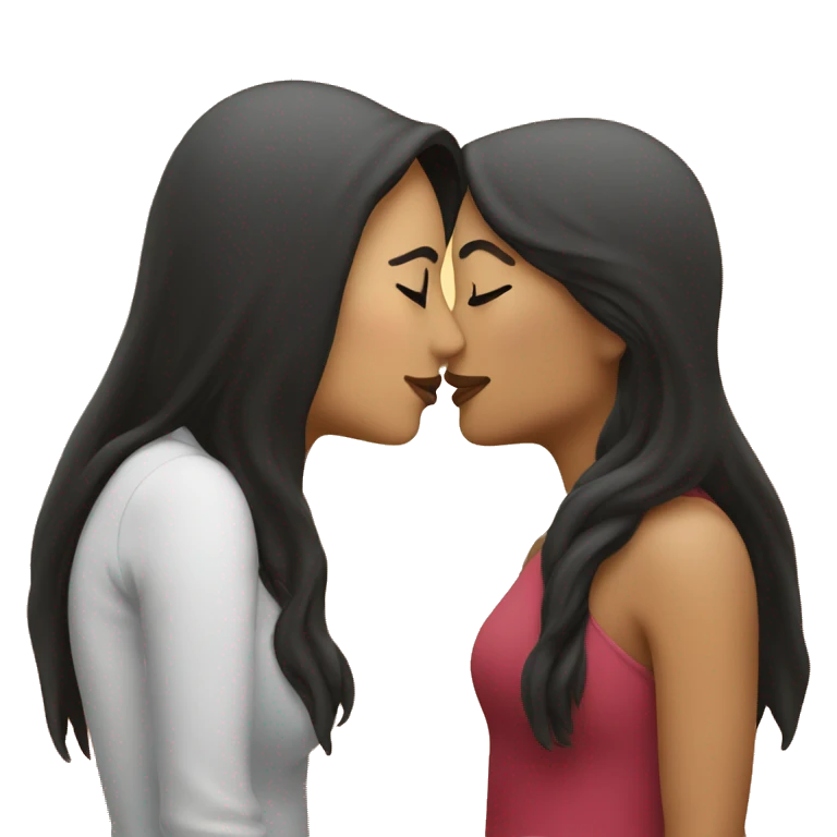 Two lesbians kissing on the lips. Both have long dark hair. emoji