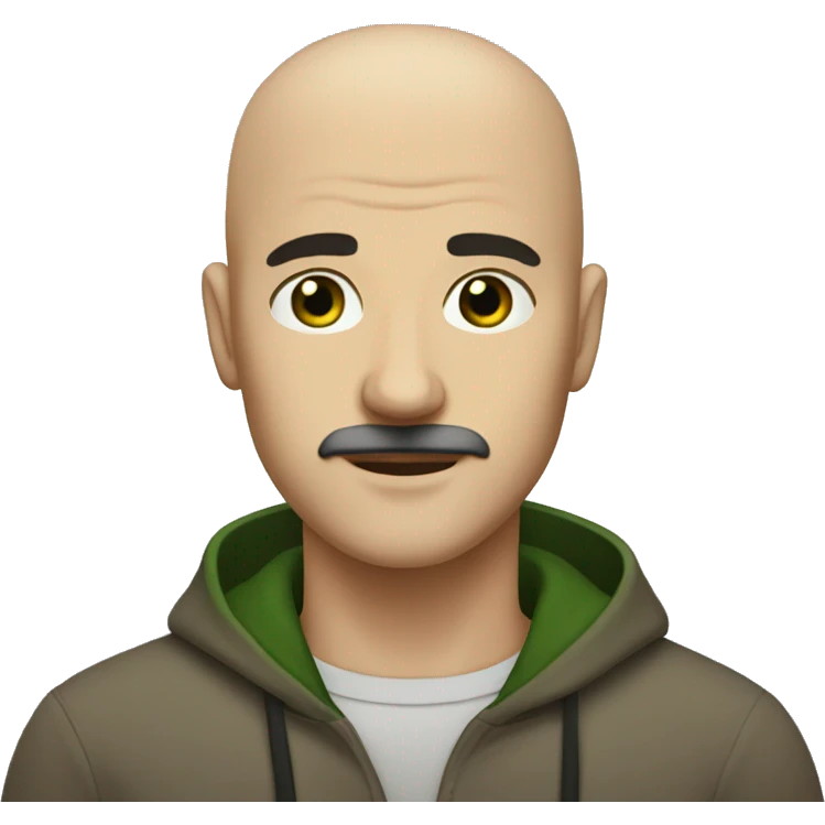 bald man with dark eyebrows green eyes and a light brown mustache  emoji
