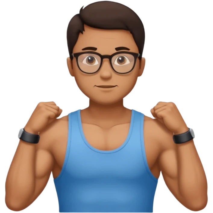 Male core muscles white dark brown hair round glasses emoji