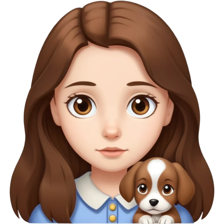 Girl with long brown hair cutely with puppy-eyes cartoon style cottage core emoji