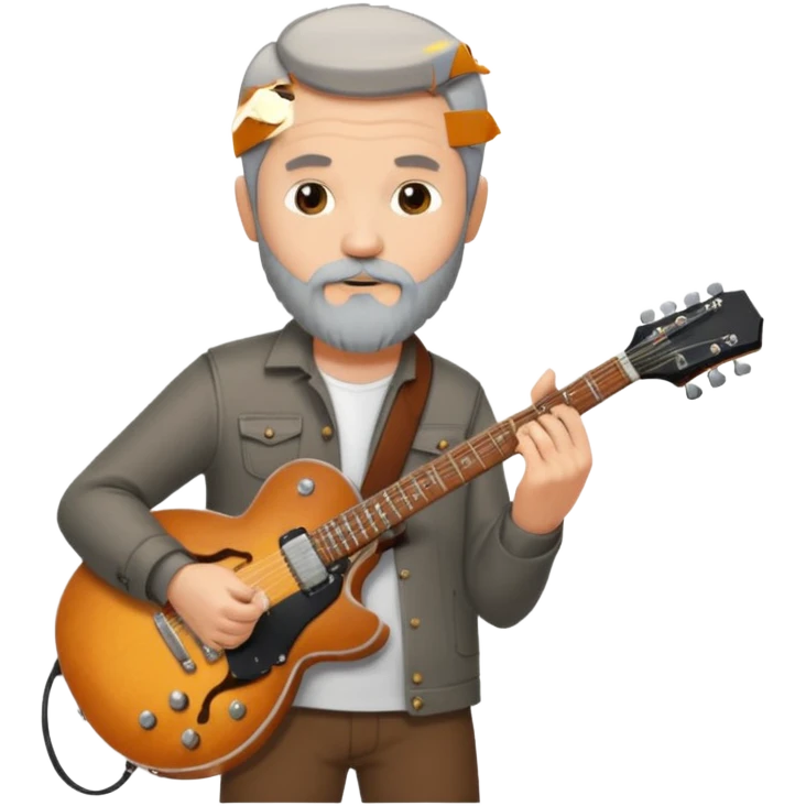 a short grey hair, with long side beard chop, middle age metal head with a classic epiphone eletric guitar emoji