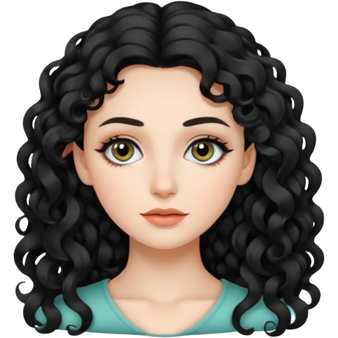 persona mujer con piel clara y rizos suaves color negro y largos  y sin volumen y con delineador en los ojos emoji