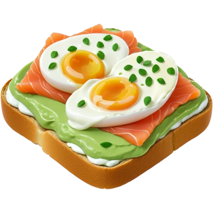 avocado toast with salmon and pachot eggs, under green cream  emoji