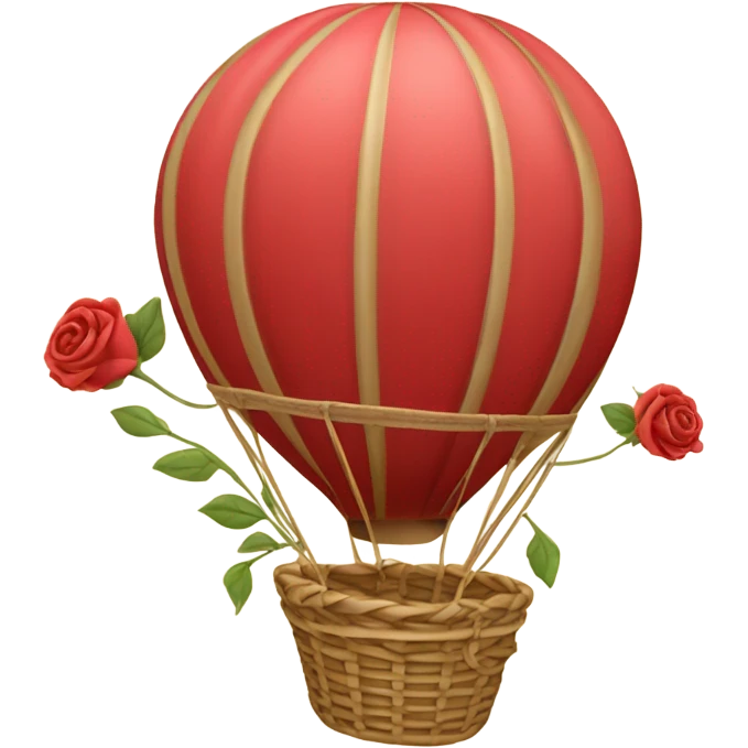 red hot air balloon and beige basket with roses emoji