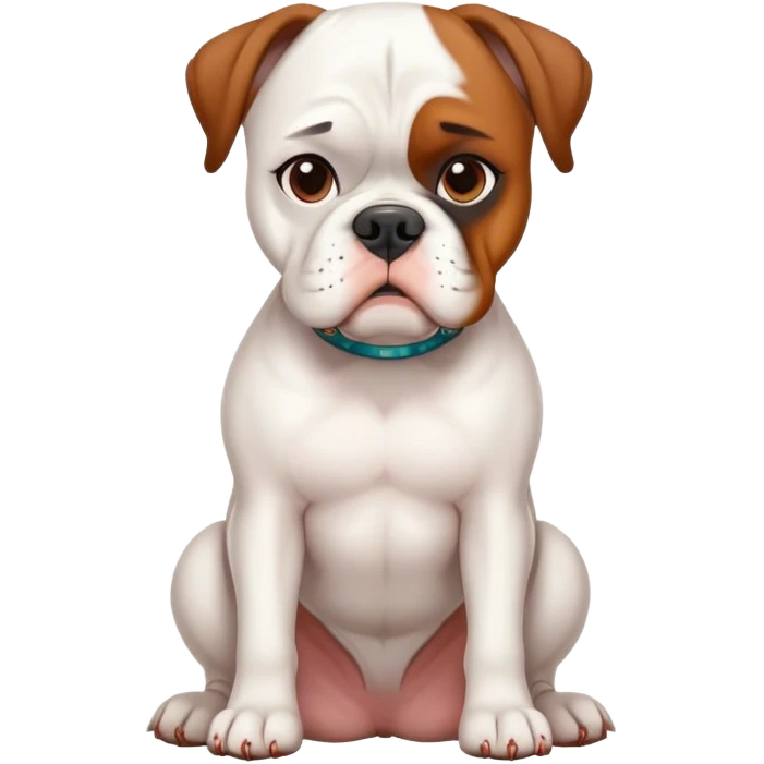 White Boxer Bully Dog With Brown Face Sitting  emoji