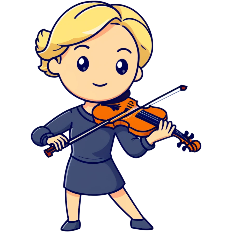 Middle-aged blonde woman playing violin, focused expression emoji