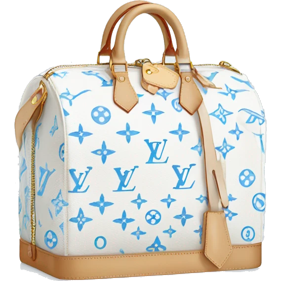 White Designer Louis Vuitton bag with baby blue monogram  emoji