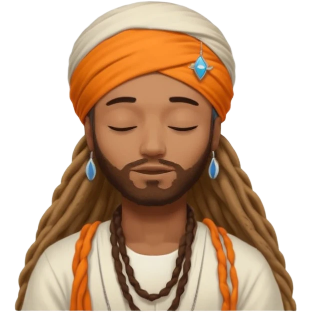 Brownskin man with long dreadlocks add a white turban on his head orange shirt sleeping with zzz above his head emoji